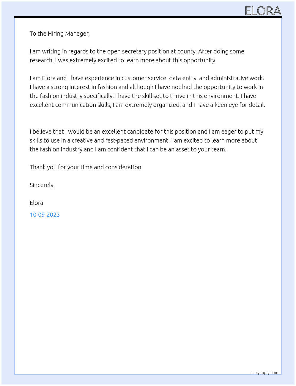 secretary At county Cover Letter