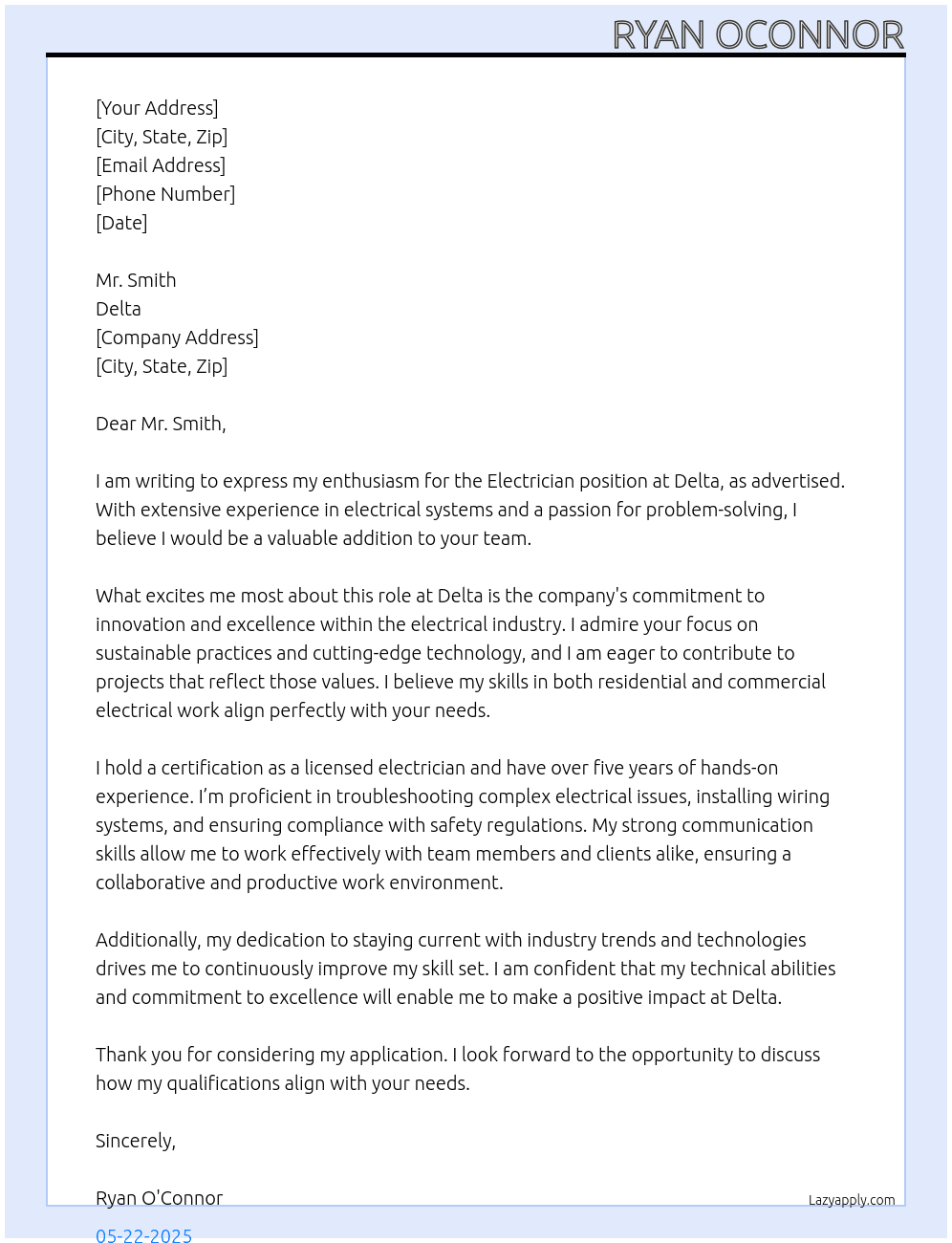 Electrician At Delta Cover Letter