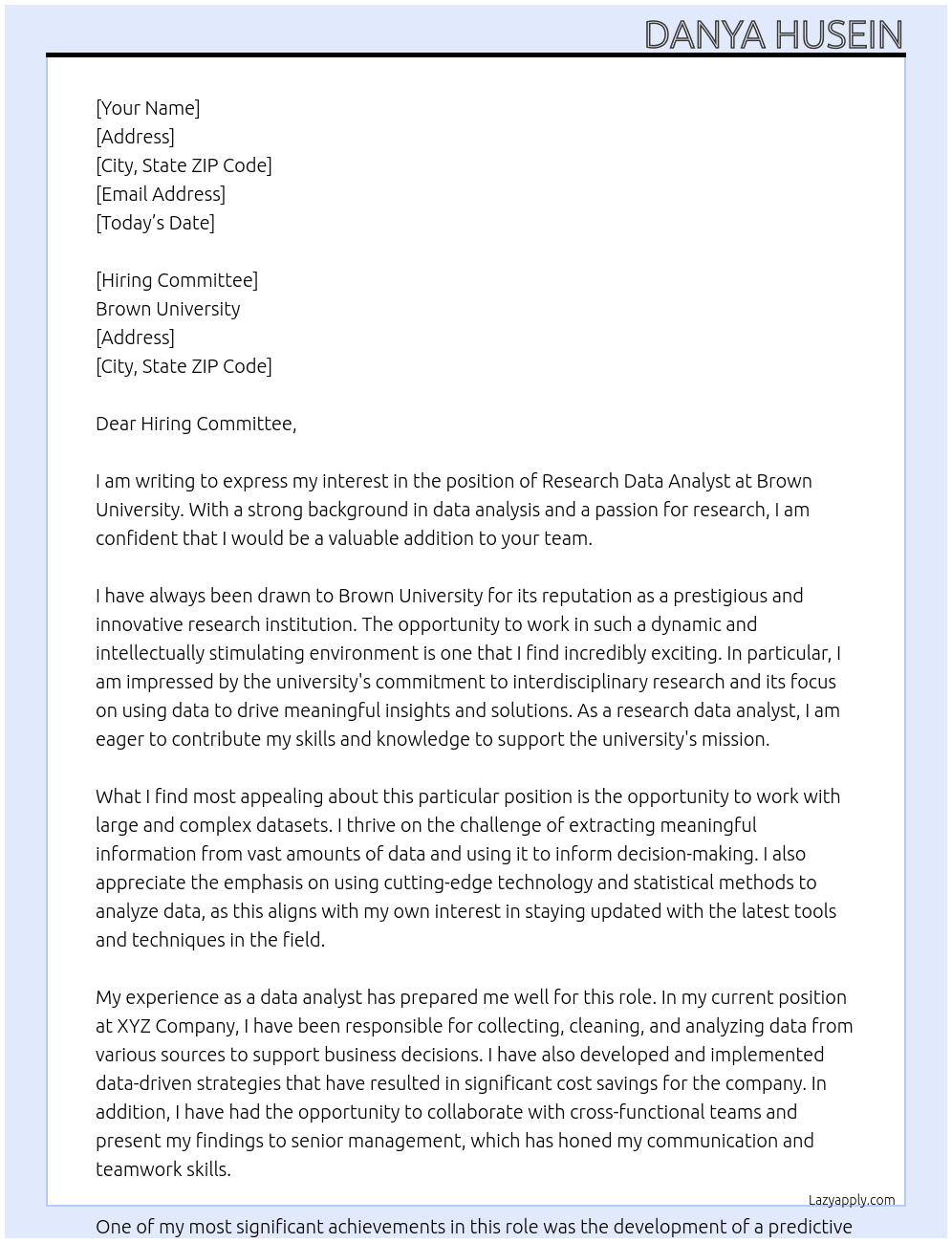 Cover letter for research data analyst - LazyApply