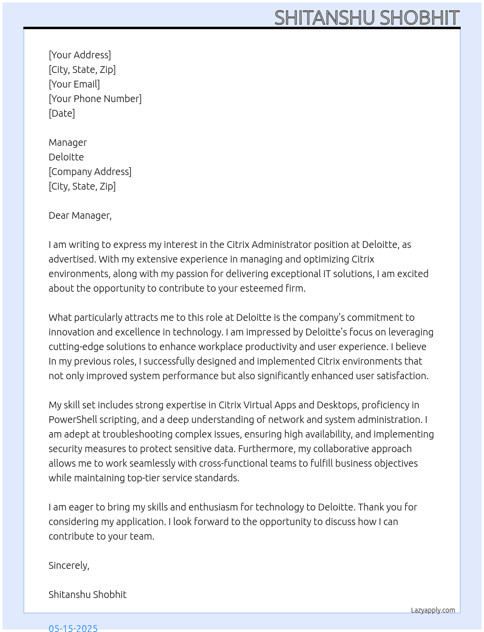 Cover letter for citrix admin - LazyApply