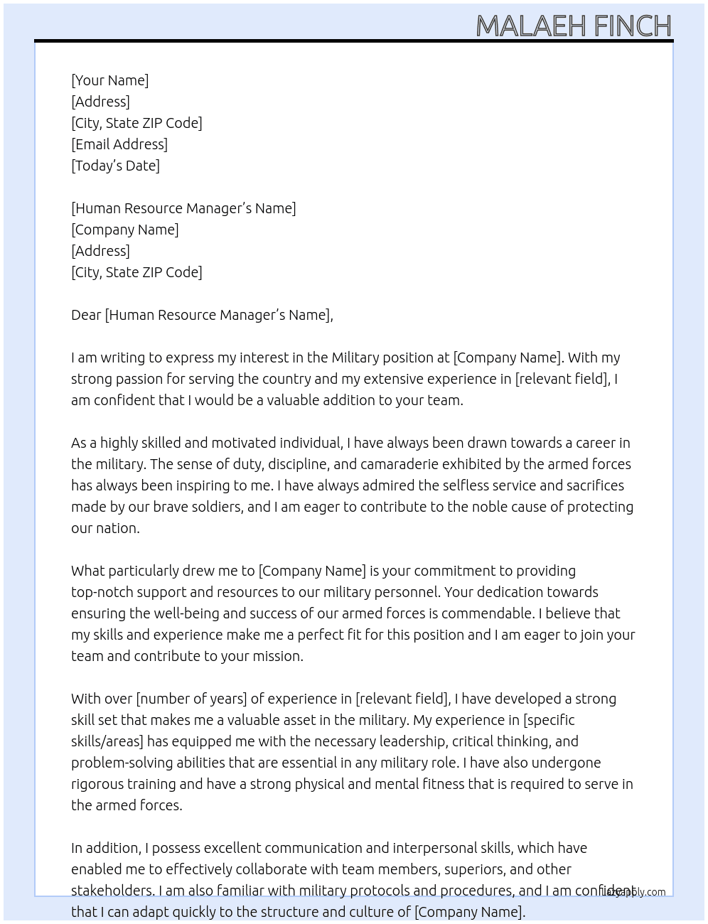 Military  At governmet  Cover Letter