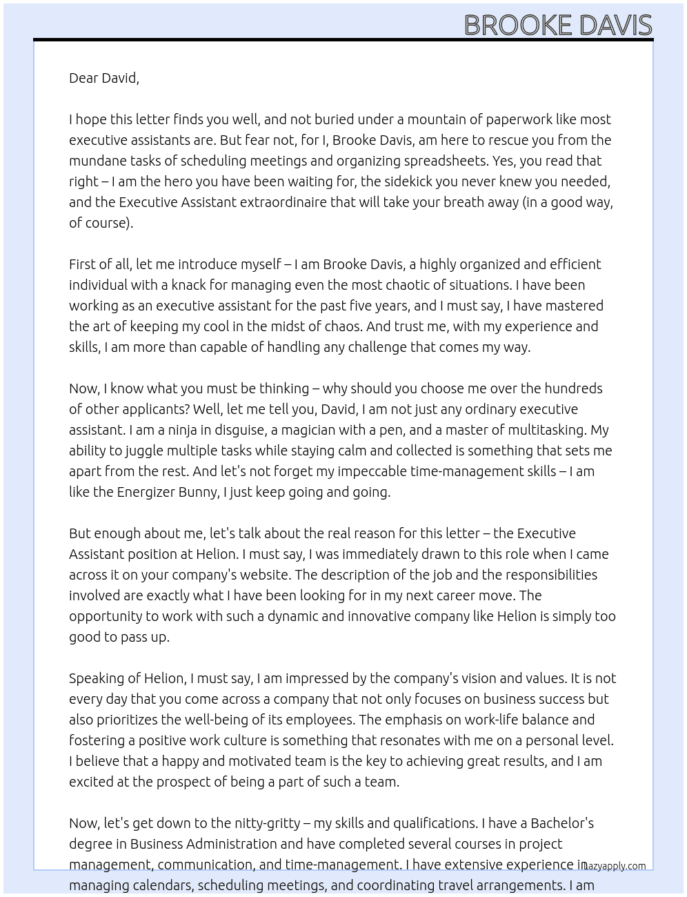 Executive Assistant At Helion Cover Letter