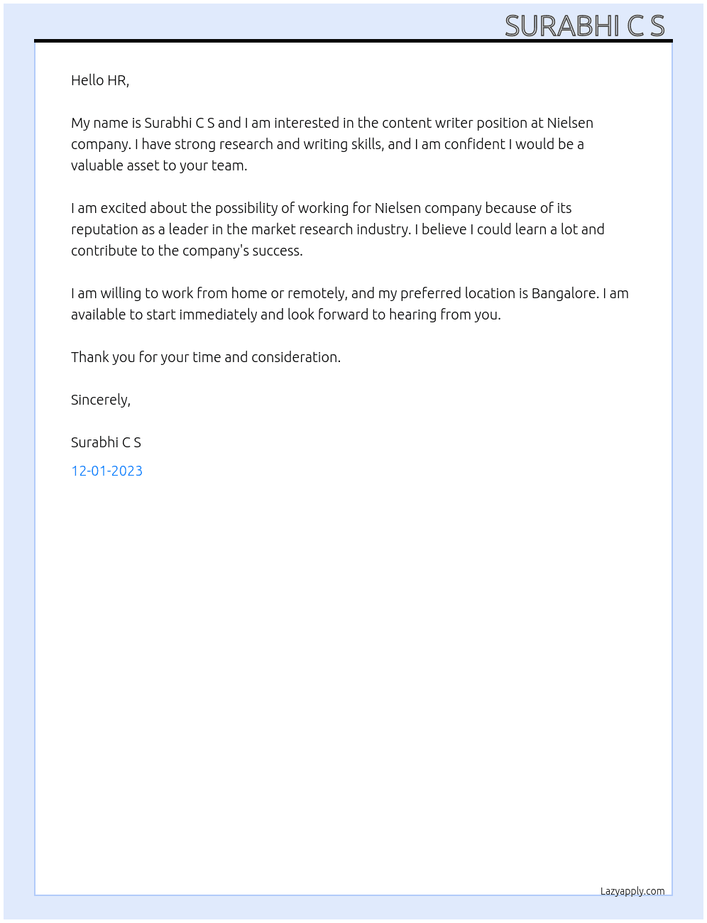 Contant writer At Nielsen company  Cover Letter