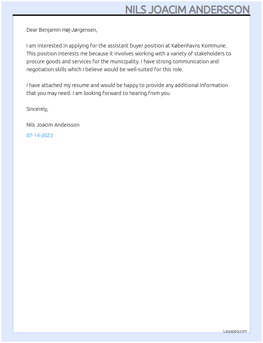 assistant buyer At Københavns Kommune Cover Letter
