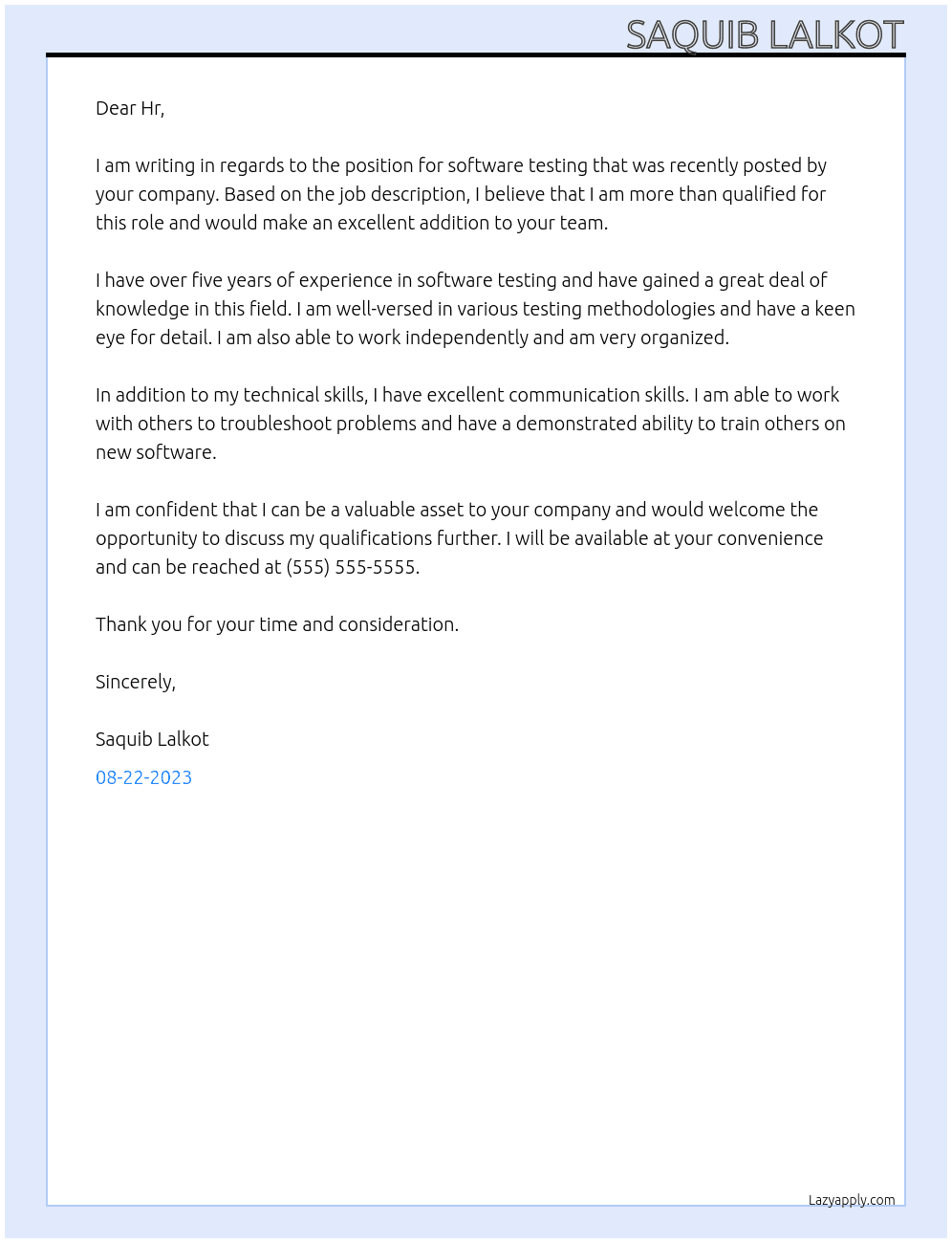 Software testing At Jio Cover Letter