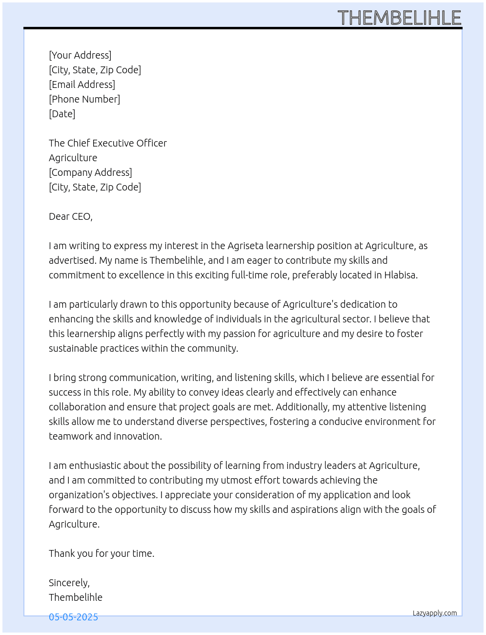 Cover letter for agriseta learnership - LazyApply