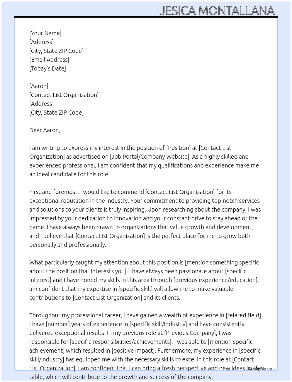 contact list organization At Aaron Cover Letter