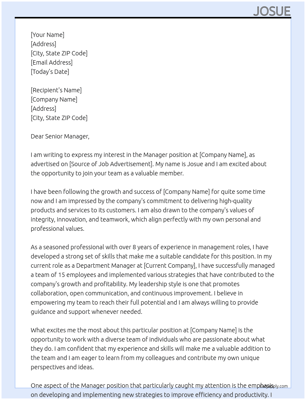 manager At department manager Cover Letter