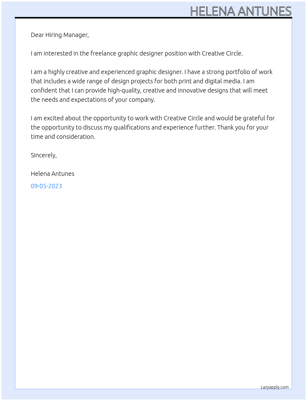 freelance graphic designer At Creative Circle Cover Letter