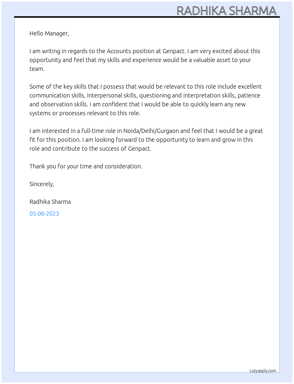 Accounts At Genpact Cover Letter