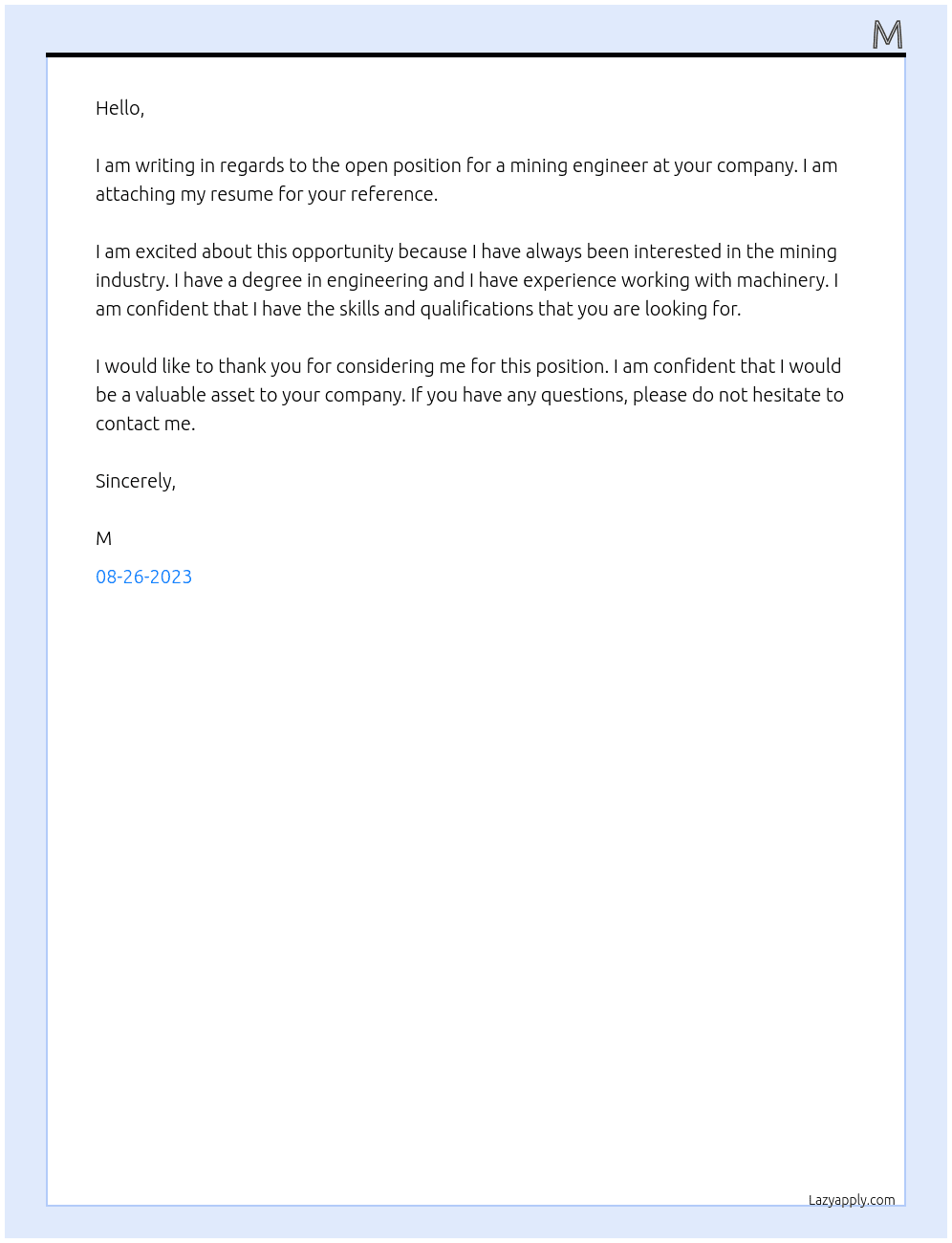 Mining At m Cover Letter