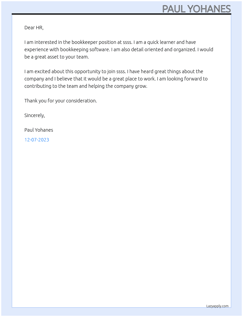 Bookkeeper no  enough experience At ssss Cover Letter