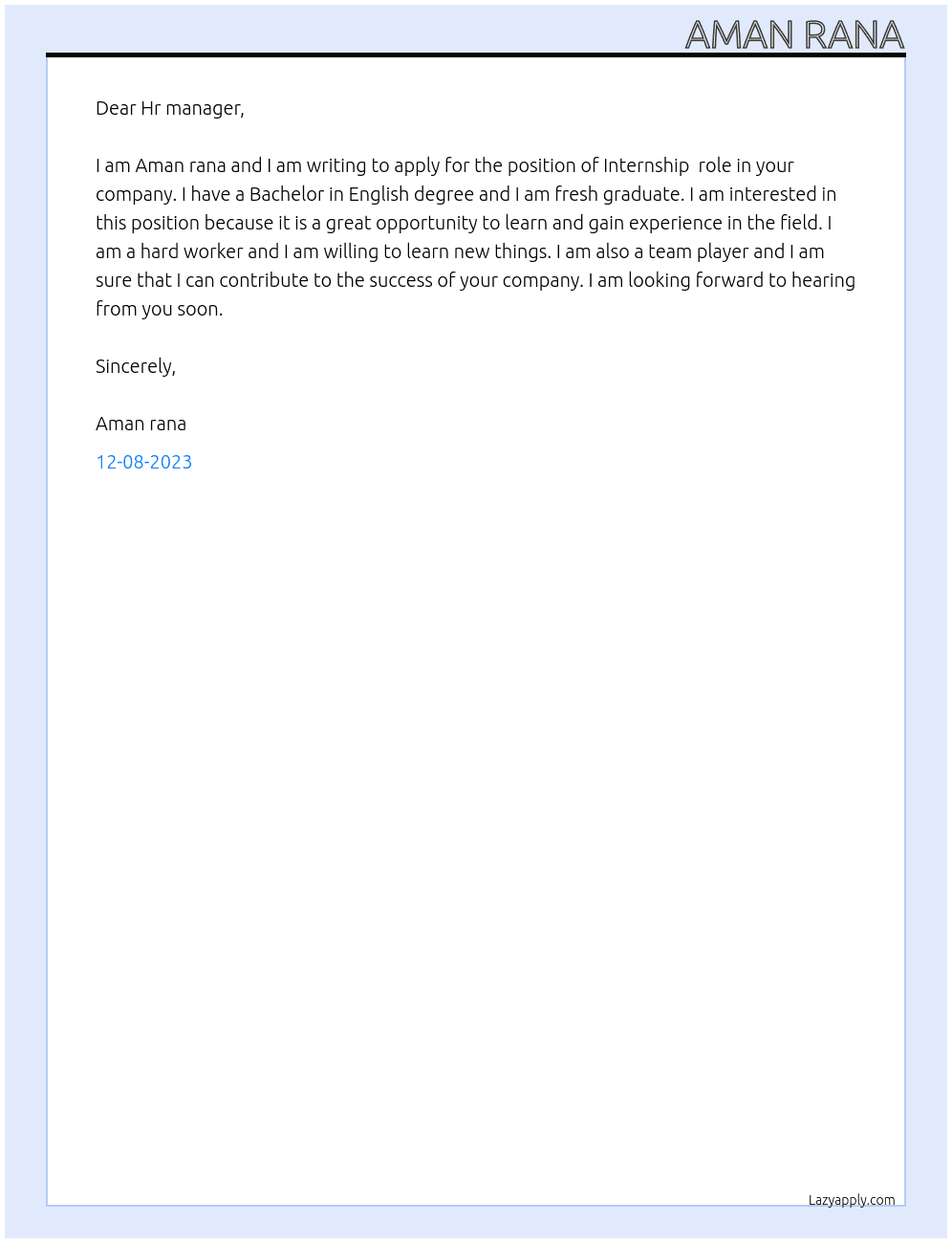 Bachelor in English degree  At Aj Cover Letter