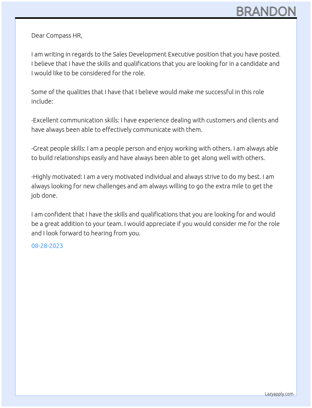 Sales Development Executive At Compass Cover Letter
