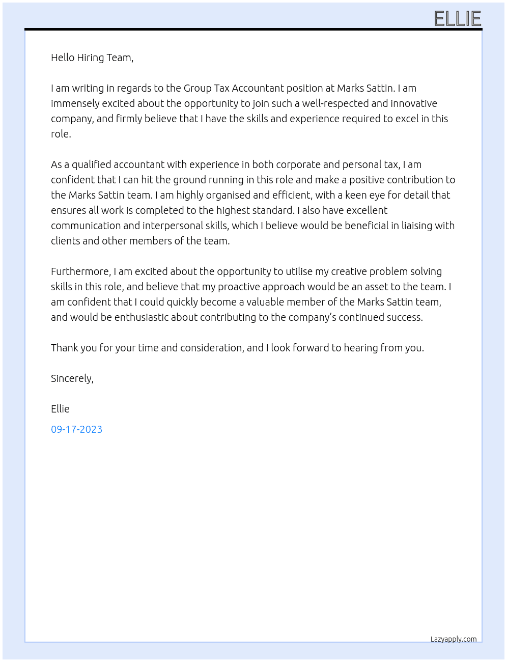 group tax acountant At marks sattin Cover Letter