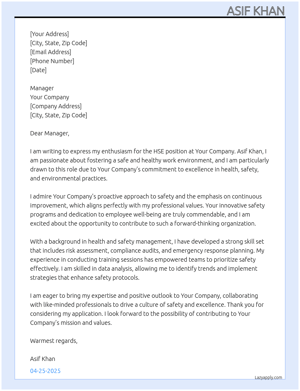Cover letter for hse - LazyApply