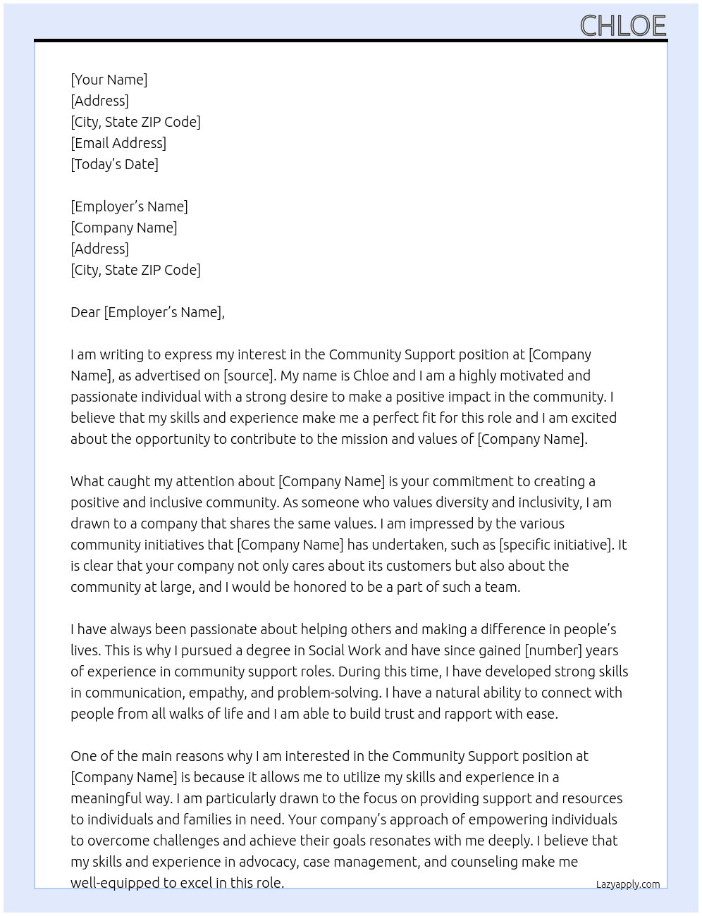 Community Support  At Anyone Cover Letter