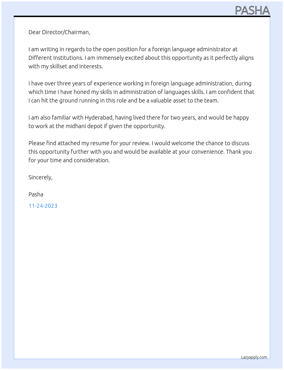 Foreign languages At Different institutions Cover Letter