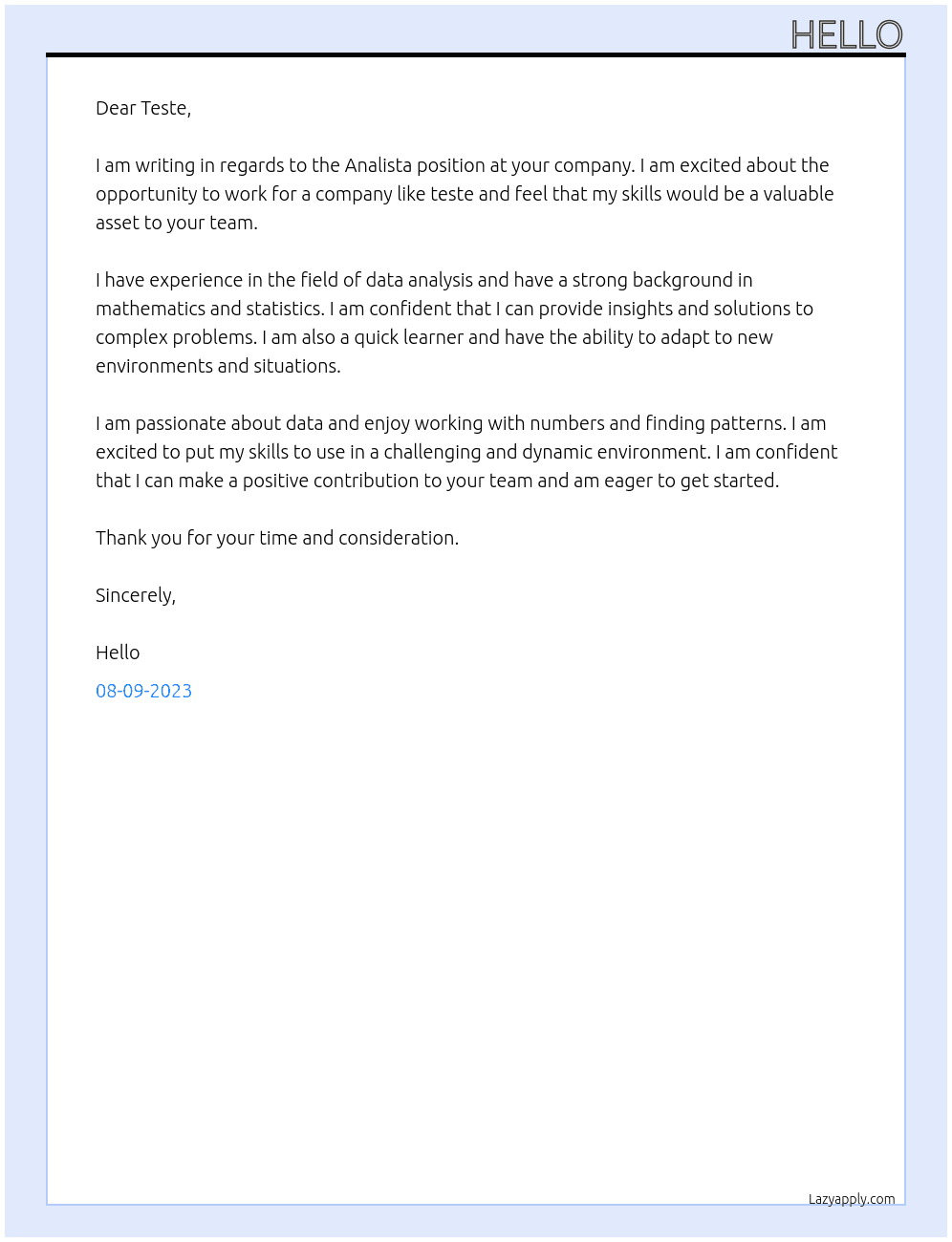 Analista At teste Cover Letter