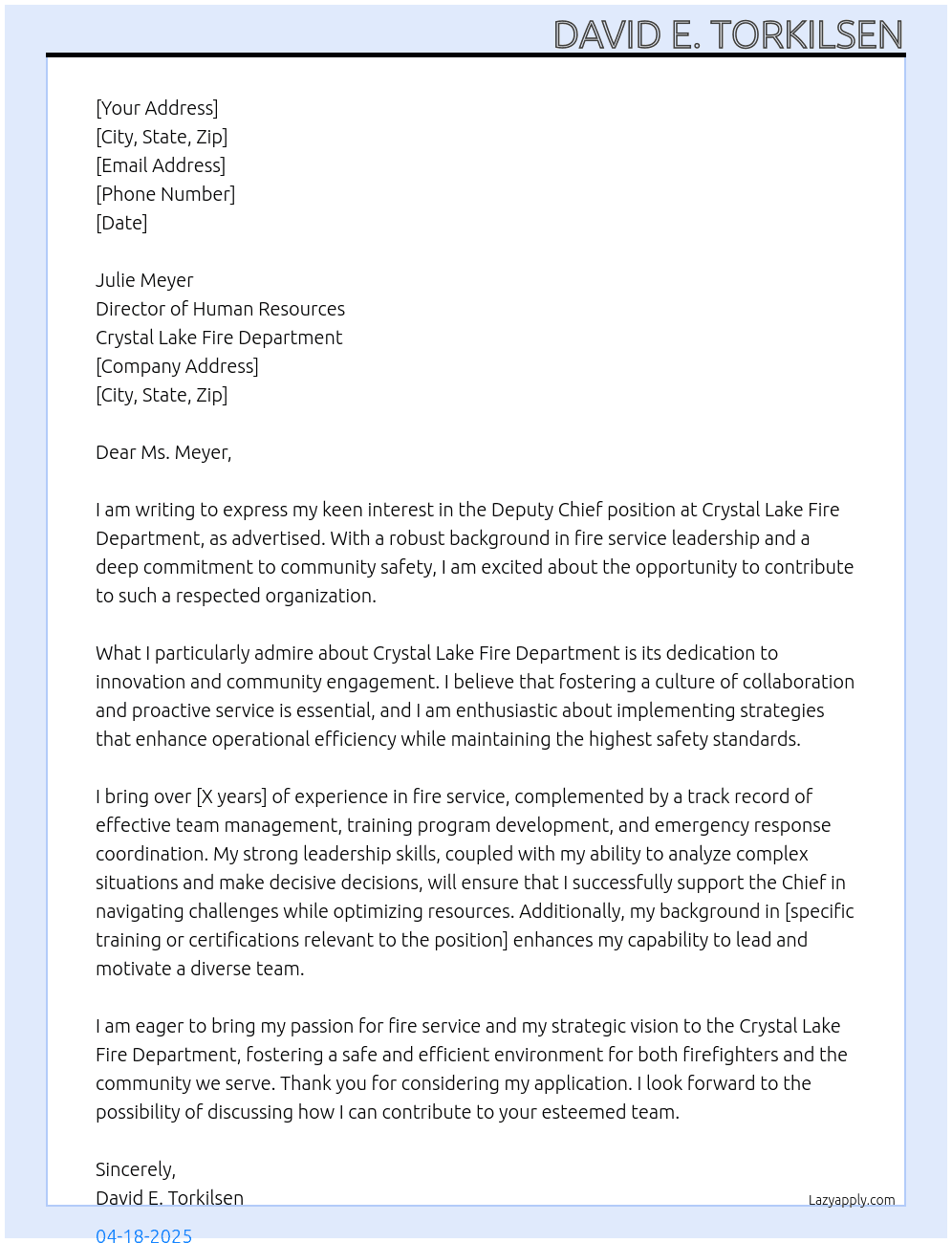 Cover letter for deputy chief - LazyApply
