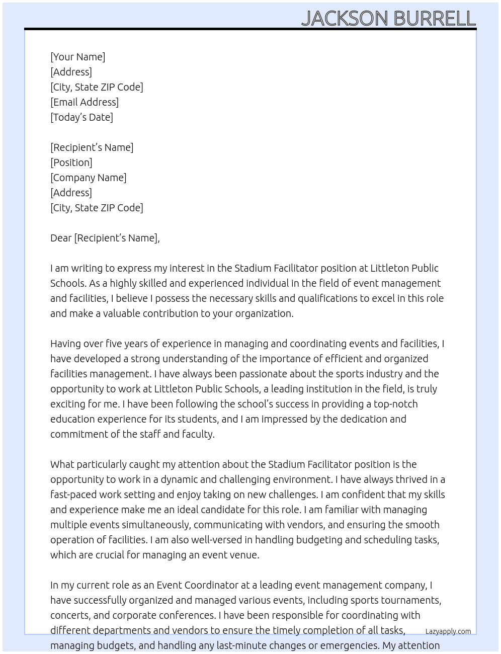 Stadium Facilitator At Littleton Public Schools Cover Letter