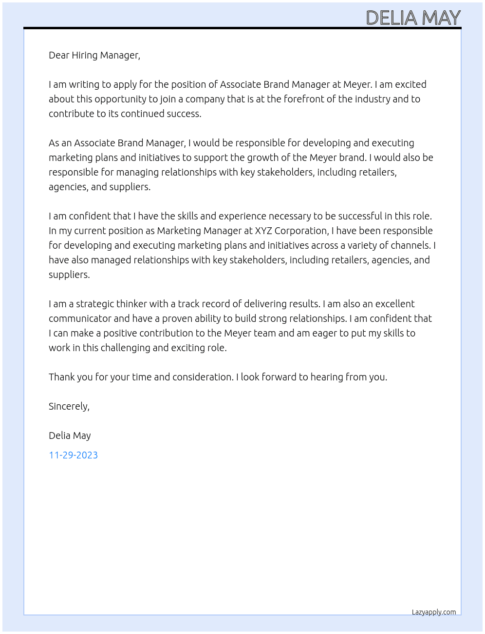Associate Brand Manager At Meyer Cover Letter