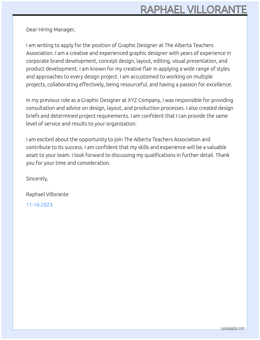 Graphic Designer At The Alberta Teachers Association Cover Letter