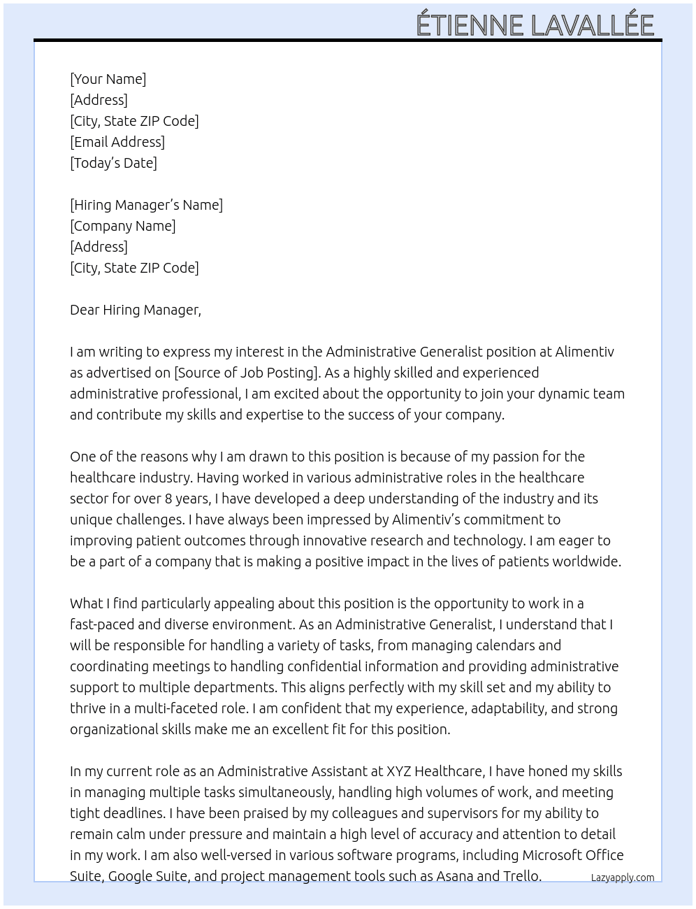 Administrative Generalist At Alimentiv  Cover Letter