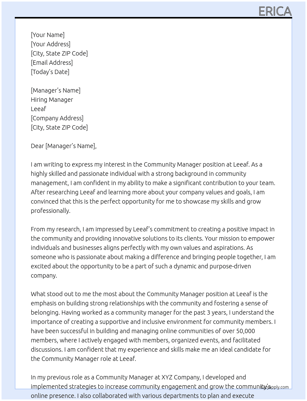 community manager At leeaf Cover Letter