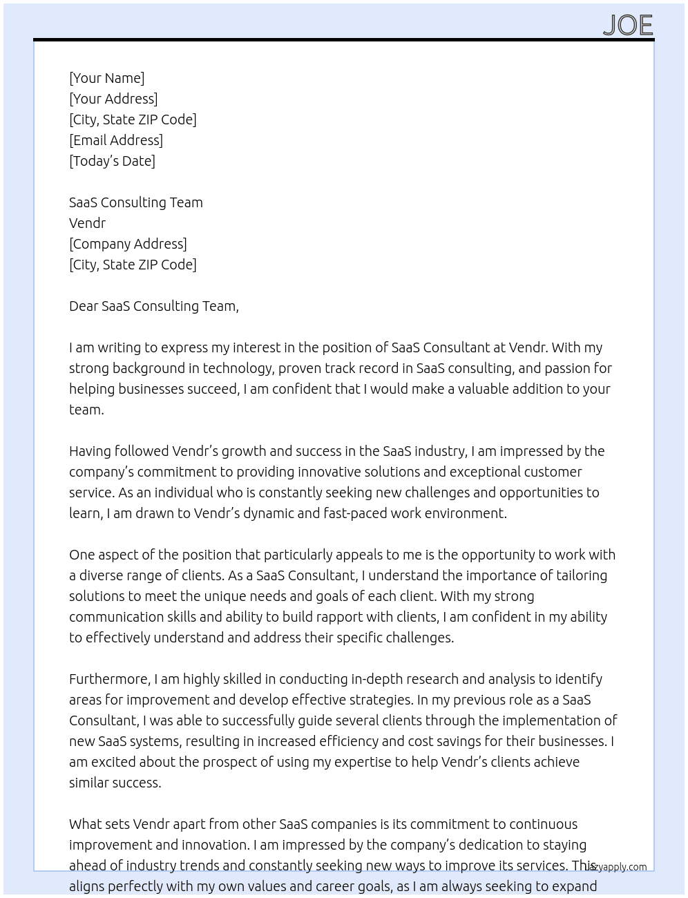 Saas Consultant At Vendr Cover Letter