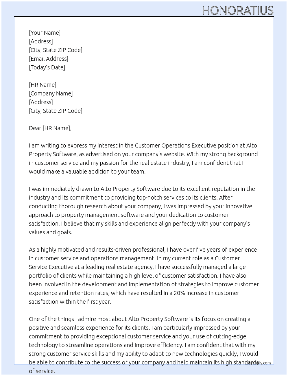 Customer Operations Executive At Alto Property Software Cover Letter