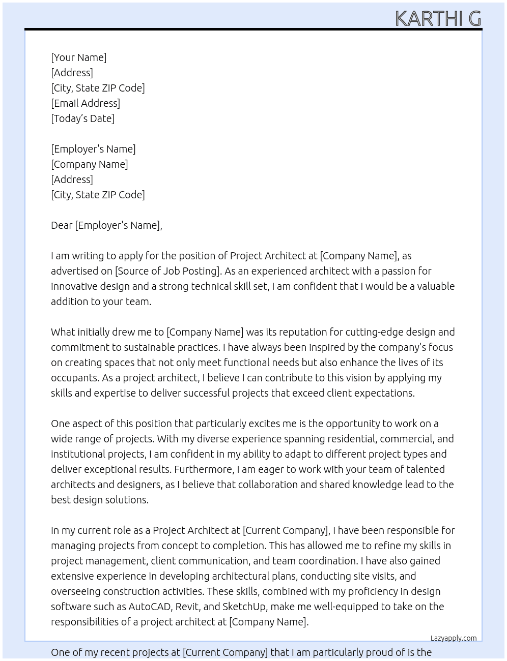 project architect At ex Cover Letter