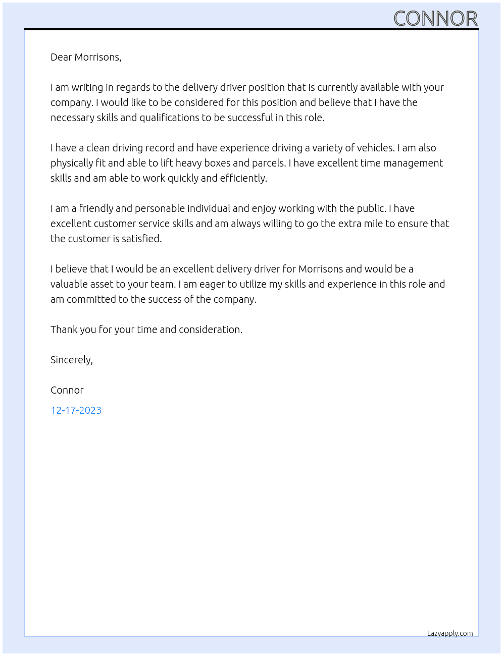 delivery driver At Morrisons Cover Letter