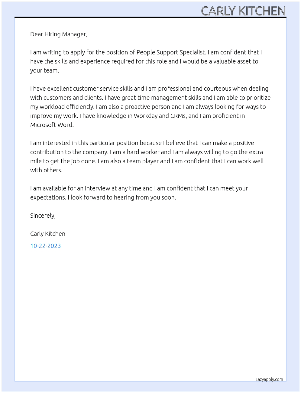 People Support Specialist At People Support Specialist Cover Letter