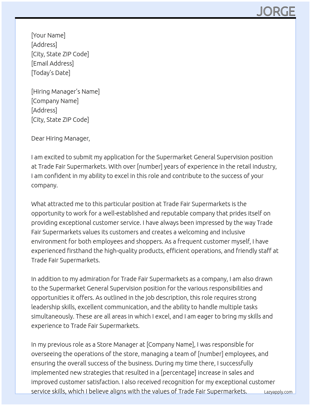 Cover letter for supermarket general supervision - LazyApply
