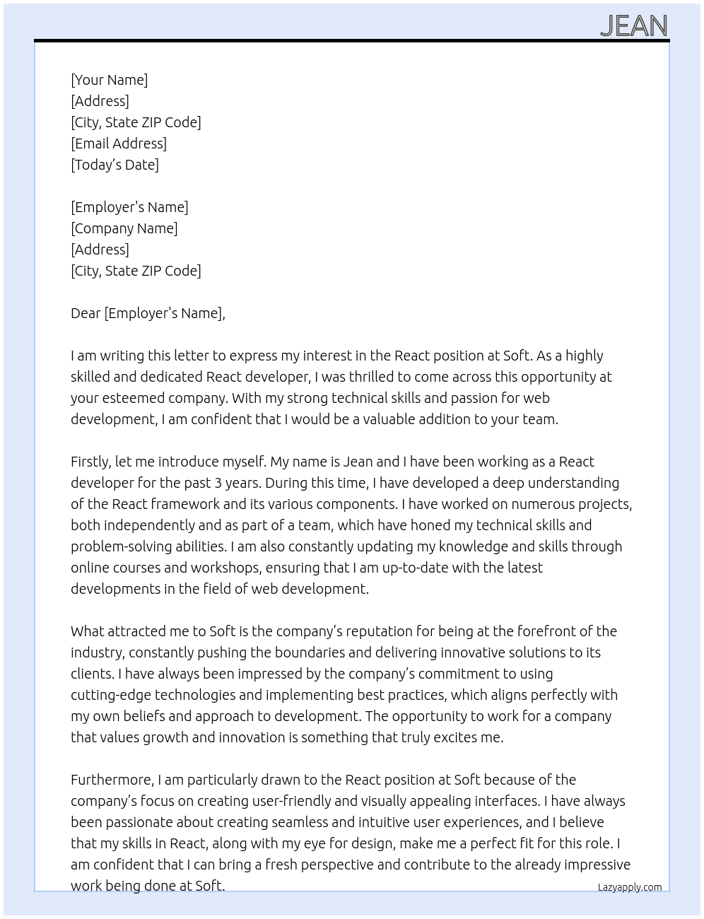 React At soft Cover Letter