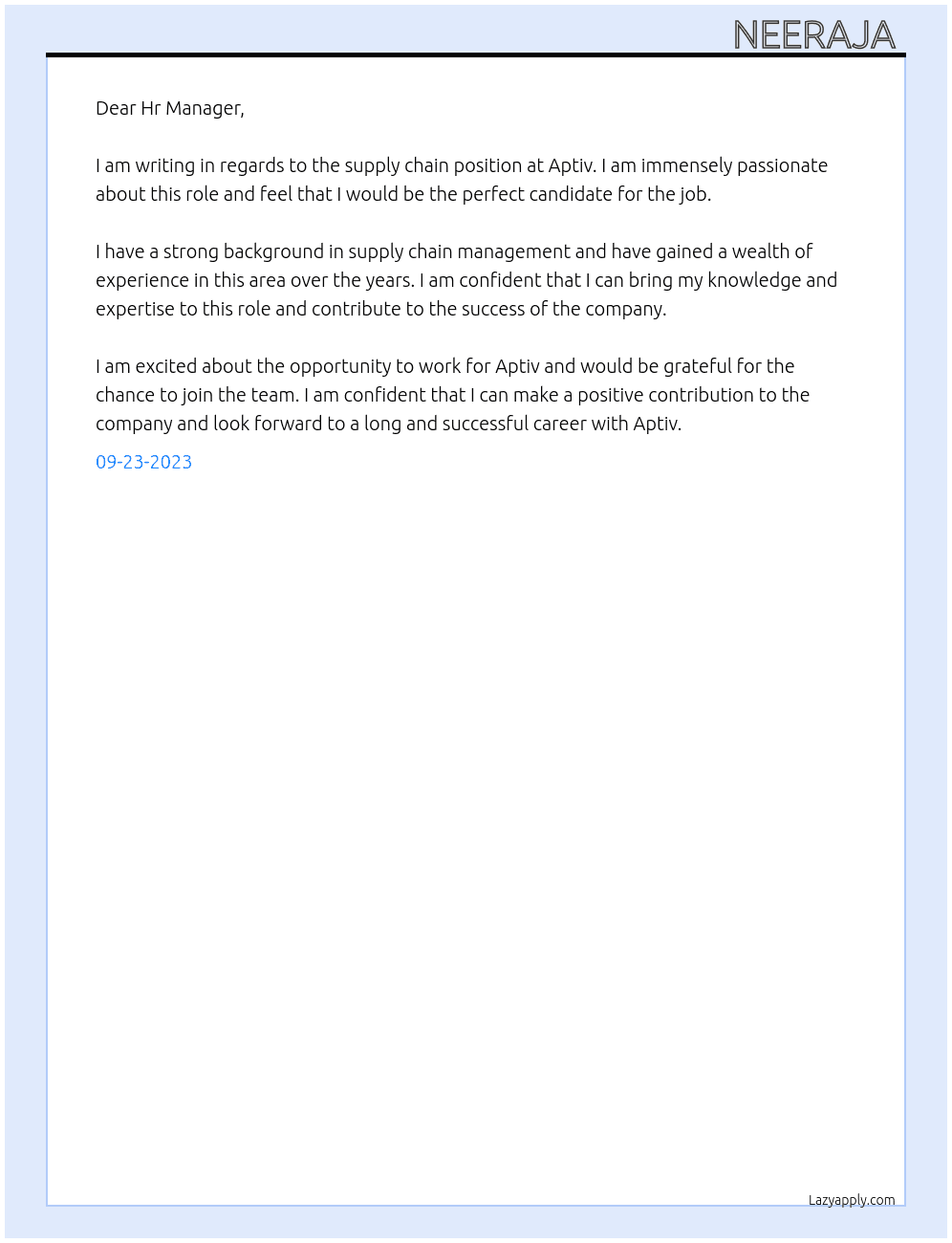 Supply chain At Aptiv Cover Letter