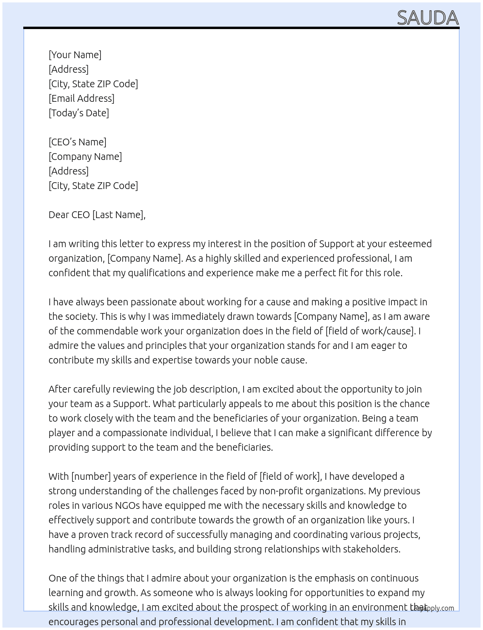 support At NGO Cover Letter