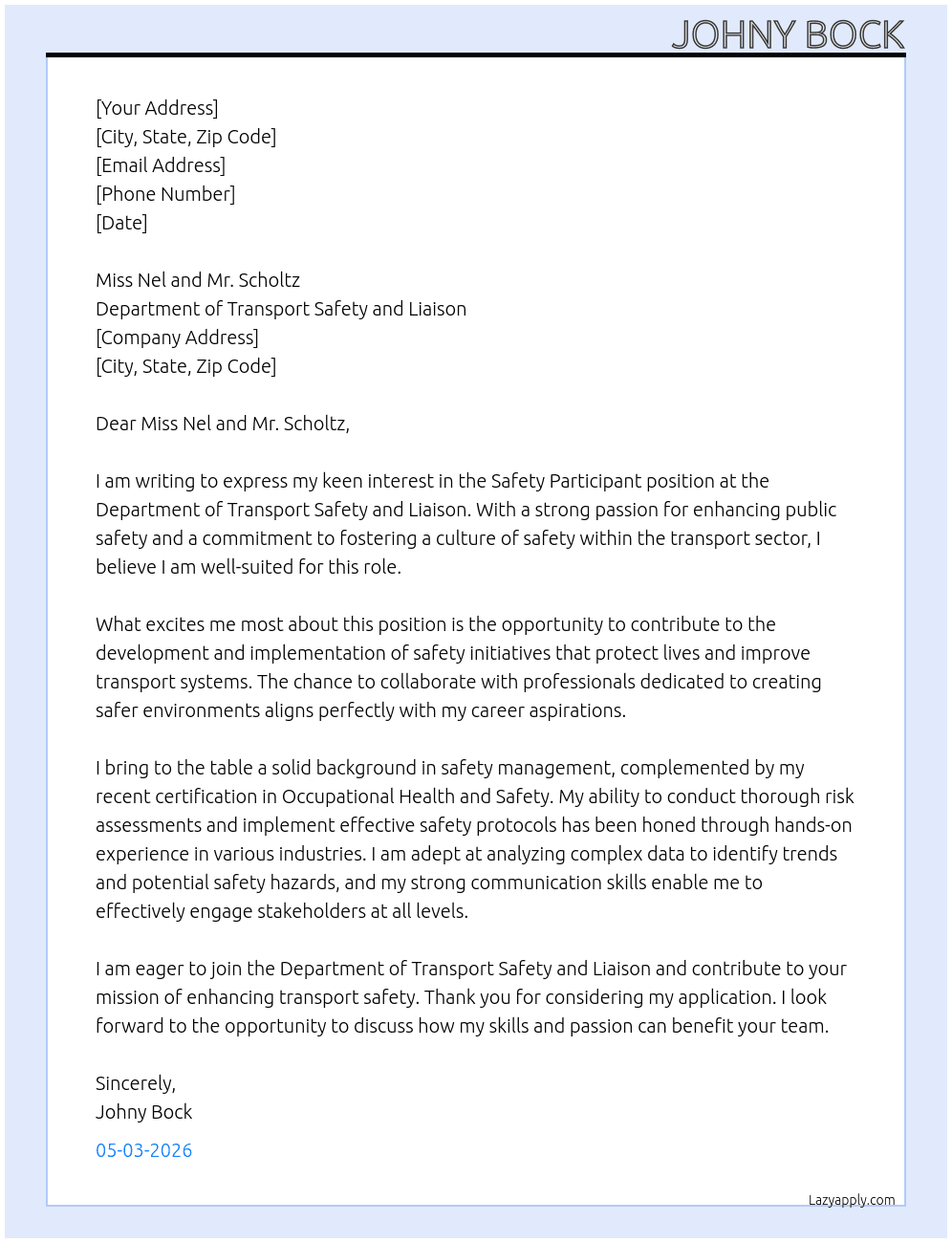 Cover letter for safety participant - LazyApply
