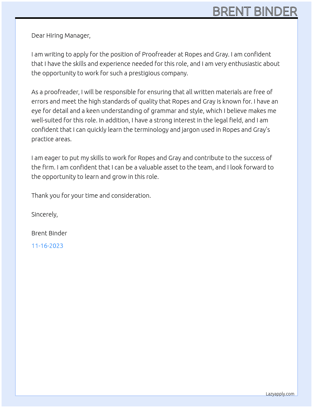 Proofreader At Ropes and Gray Cover Letter