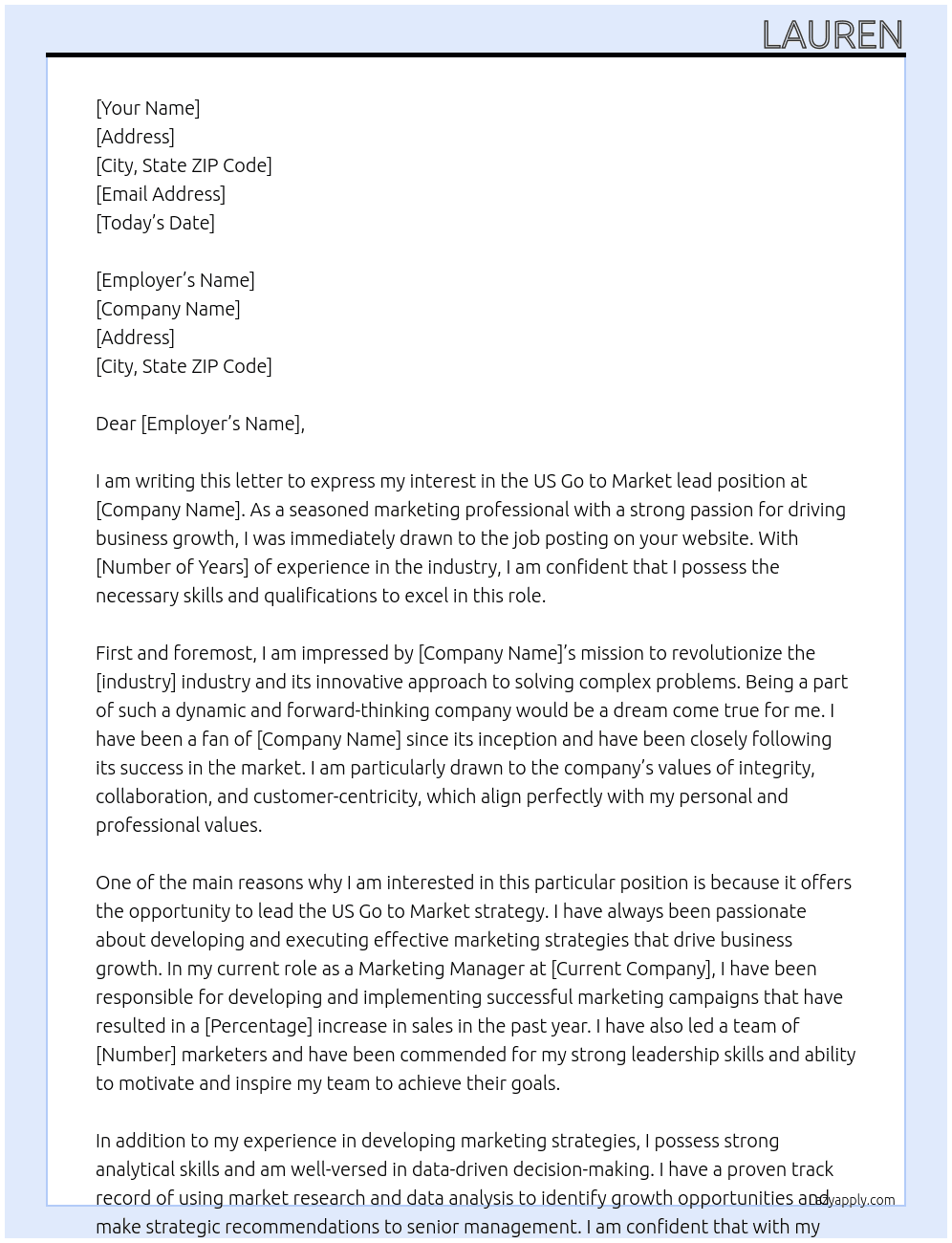 US Go to Market lead At runna Cover Letter