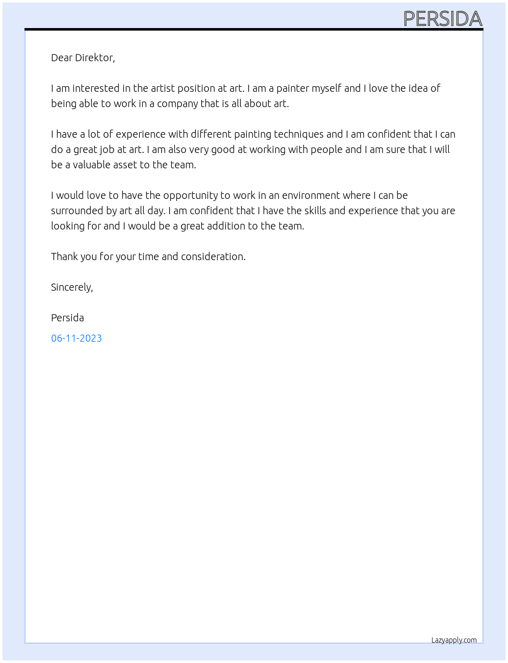 artist At art Cover Letter
