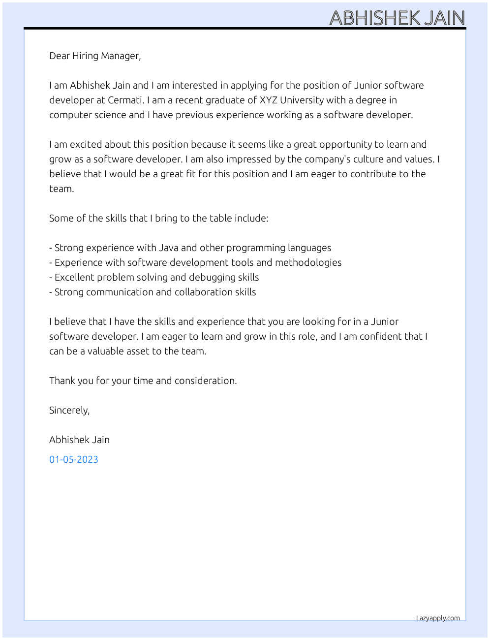 Junior software developer  At Cermati Cover Letter
