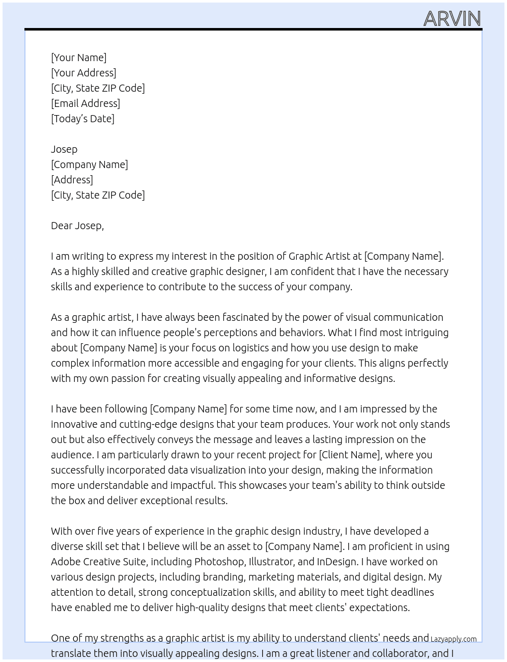 Graphic Artist At Logistic Cover Letter