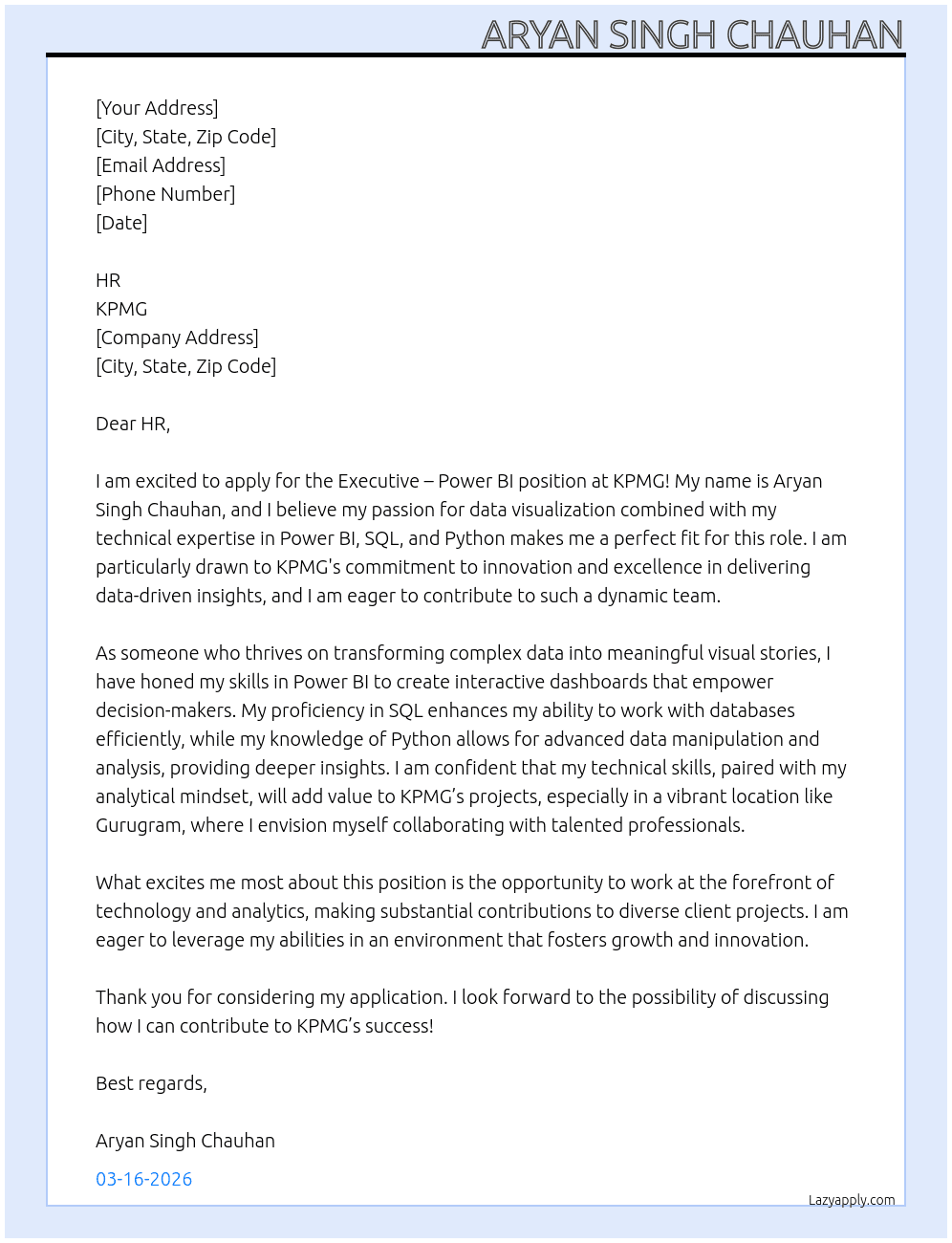 Executive - Power BI At KPMG Cover Letter