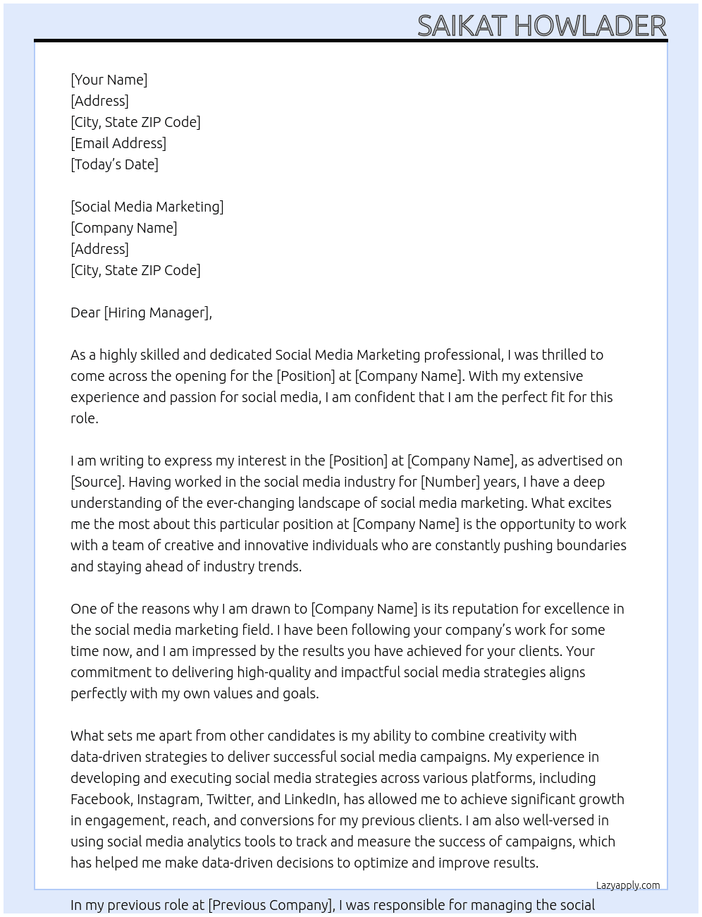 Social Media Marketing At Social Media Marketing Cover Letter