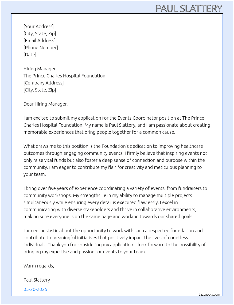 Cover letter for events coordinator - LazyApply