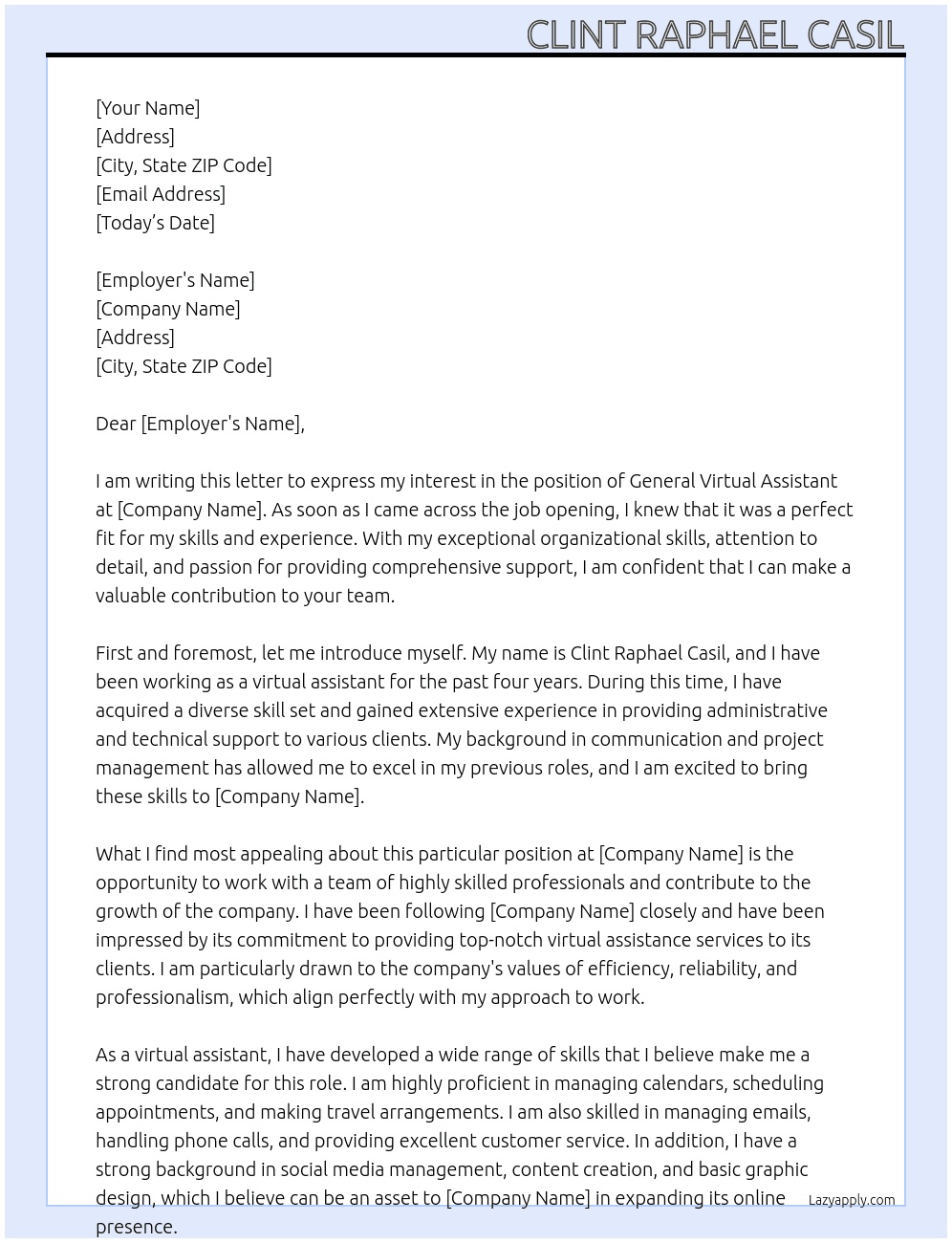General Virtual Assistant At General Virtual Assistant Cover Letter