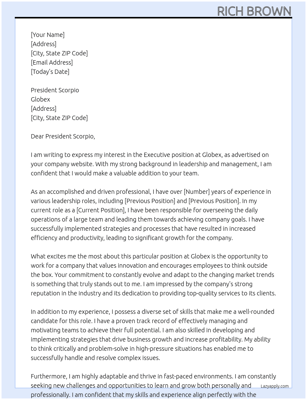 Executive At Globex Cover Letter