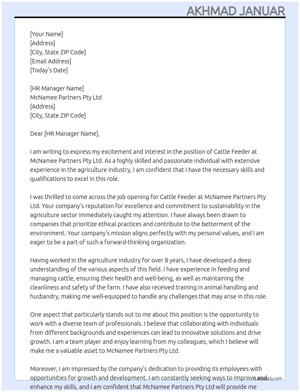 Cover letter for cattle feeder - LazyApply